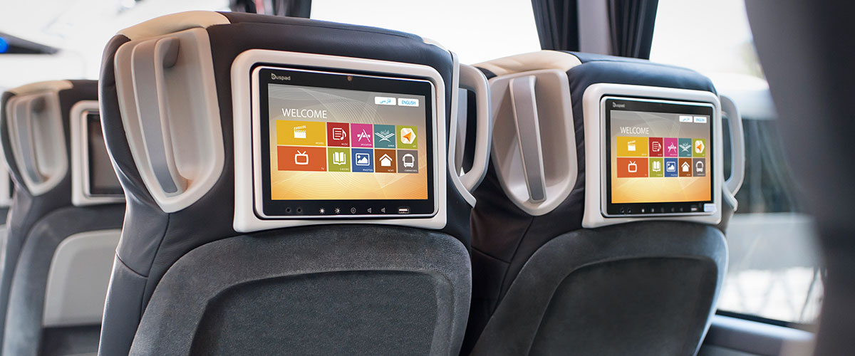 buspad higer bus yutong bus zhongtong bus kinglong bus bus seat screen bus entertainment system bus vod ltime back seat monitor rear seat android monitor bus and coach high speed rail passenger train tourist bus passenger bus cruise shipr Buspad in-vehicle entertainment systems.