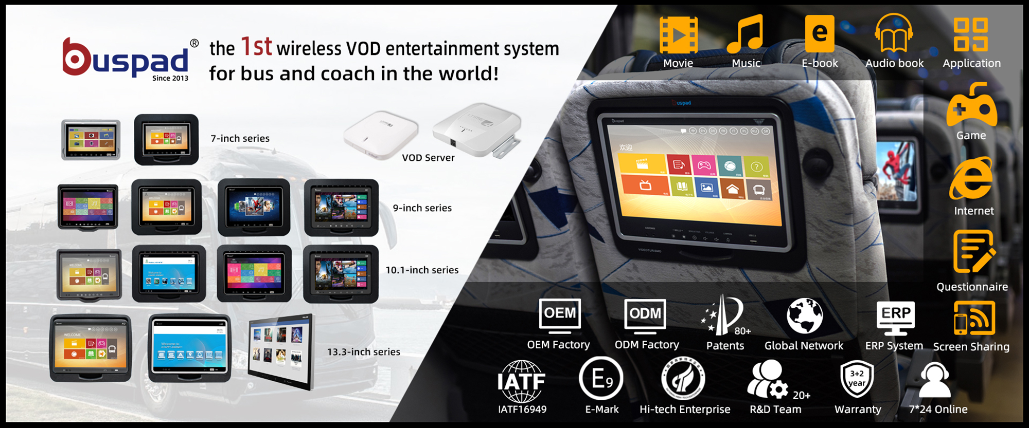 VOD, bus back seat screen, bus wifi, bus entertainment system, Bus VOD System,